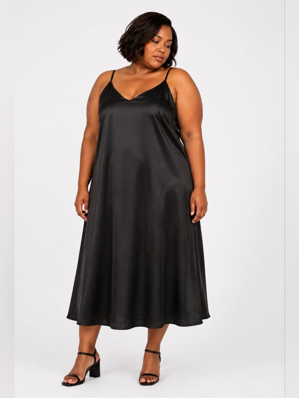 NWT The Drop Ana Silky V-Neck Midi Slip Dress Plus Size 4X Black